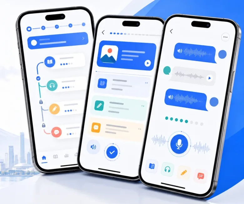 JPEdLab AI 日语 App 的课程、练习和语音界面